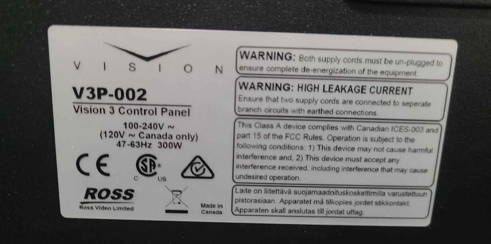 Ross Video Vision 3 Control Panel V3P-002