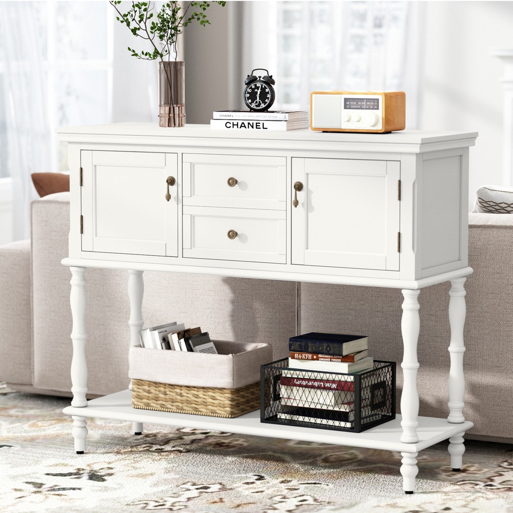 Console Table with 2 Drawers & Storage Shelves Wood Entryway Sofa Table White