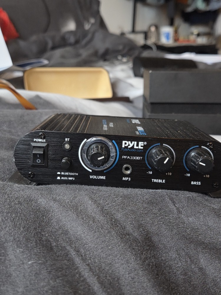 Pyle Bluetooth Mini Blue Compact Amplifier, Push-Type Speaker Terminals 90 WATT