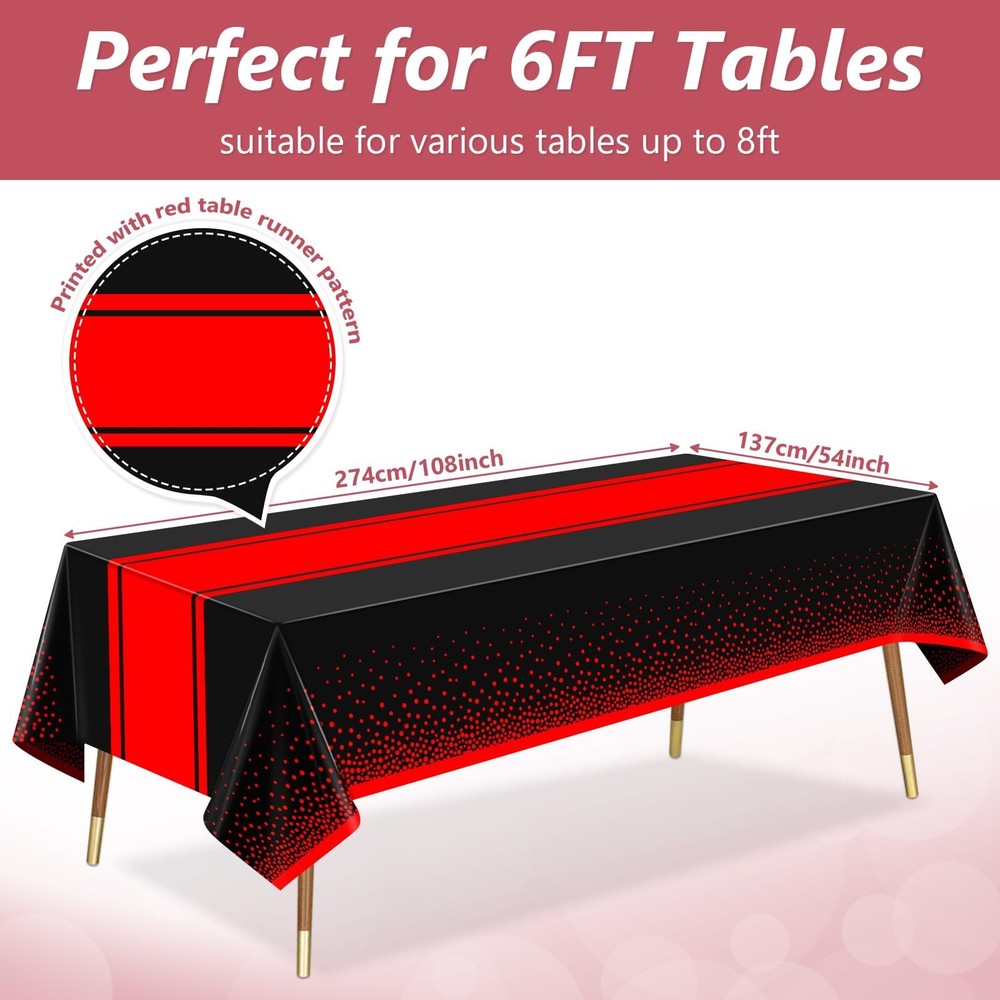 Red and Black Tablecloth Party Decorations 2 Pack, Disposable Plastic Table C...