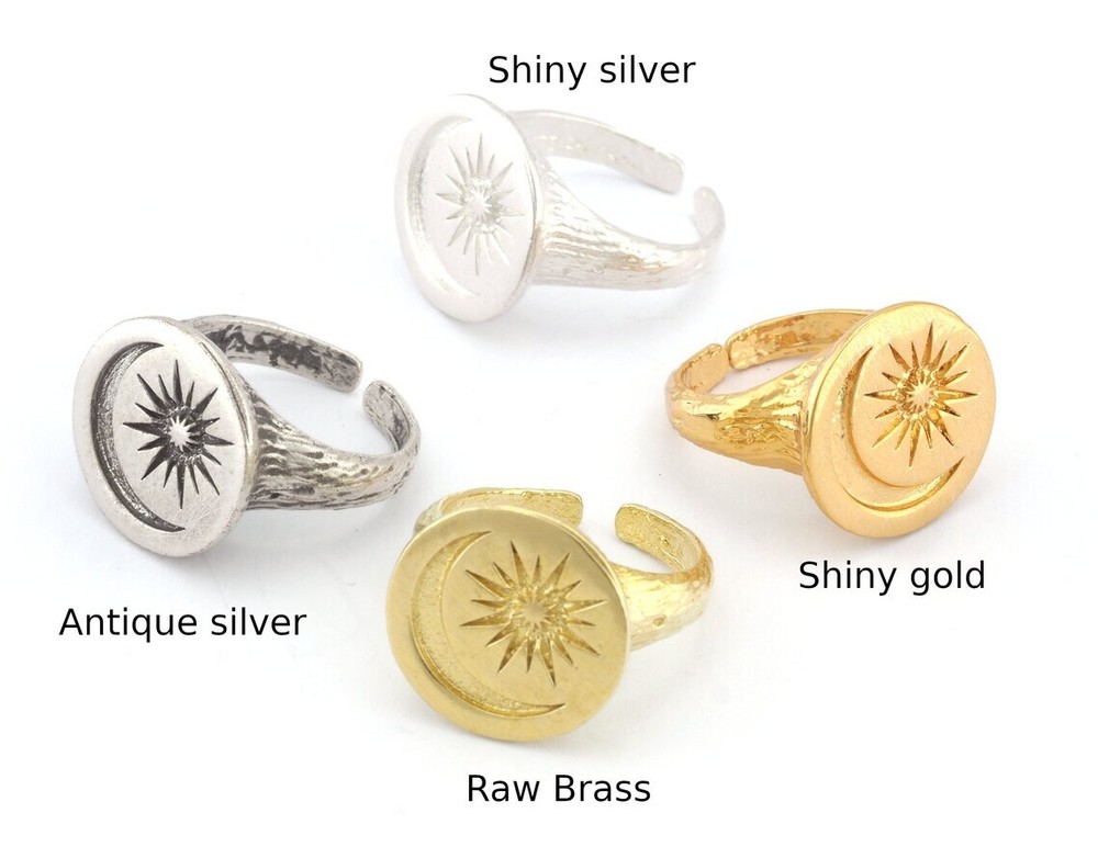 Crescent Stars Adjustable Ring Raw brass,Antique silver,Shiny Silver-gold 4907