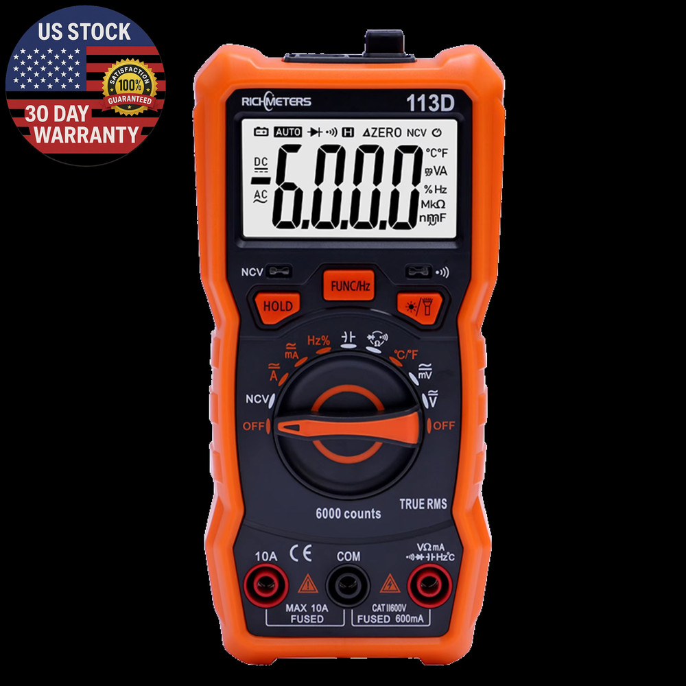 RM113D NCV Digital Multimeter 6000 Counts Auto Ranging AC/DC Voltage Meter Flash