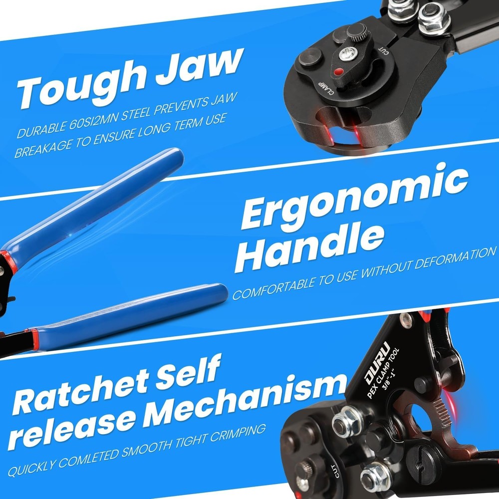 2 IN 1 Ratchet Pex Crimping Tool Cinch and Remove Combo Function Pex Pipe Crimp