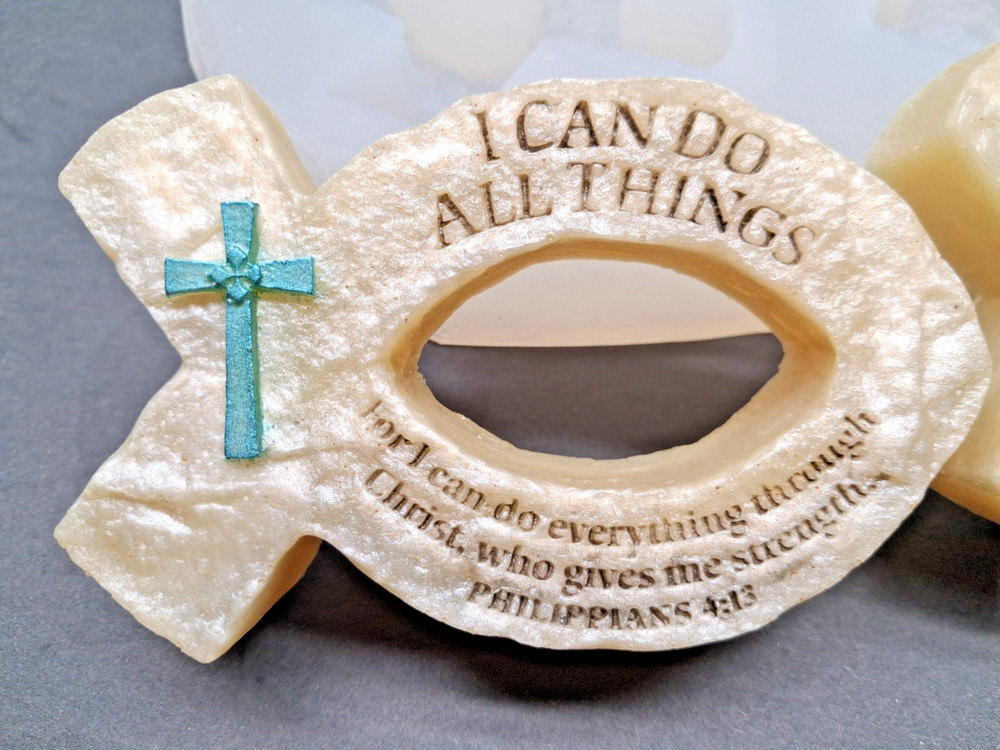 Textured Jesus fish stone handmade silicone mold