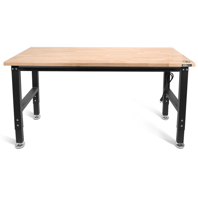 Workpro 60" Workbench Adjustable Height Work Table 2000LBS Load Rubber Wood Top