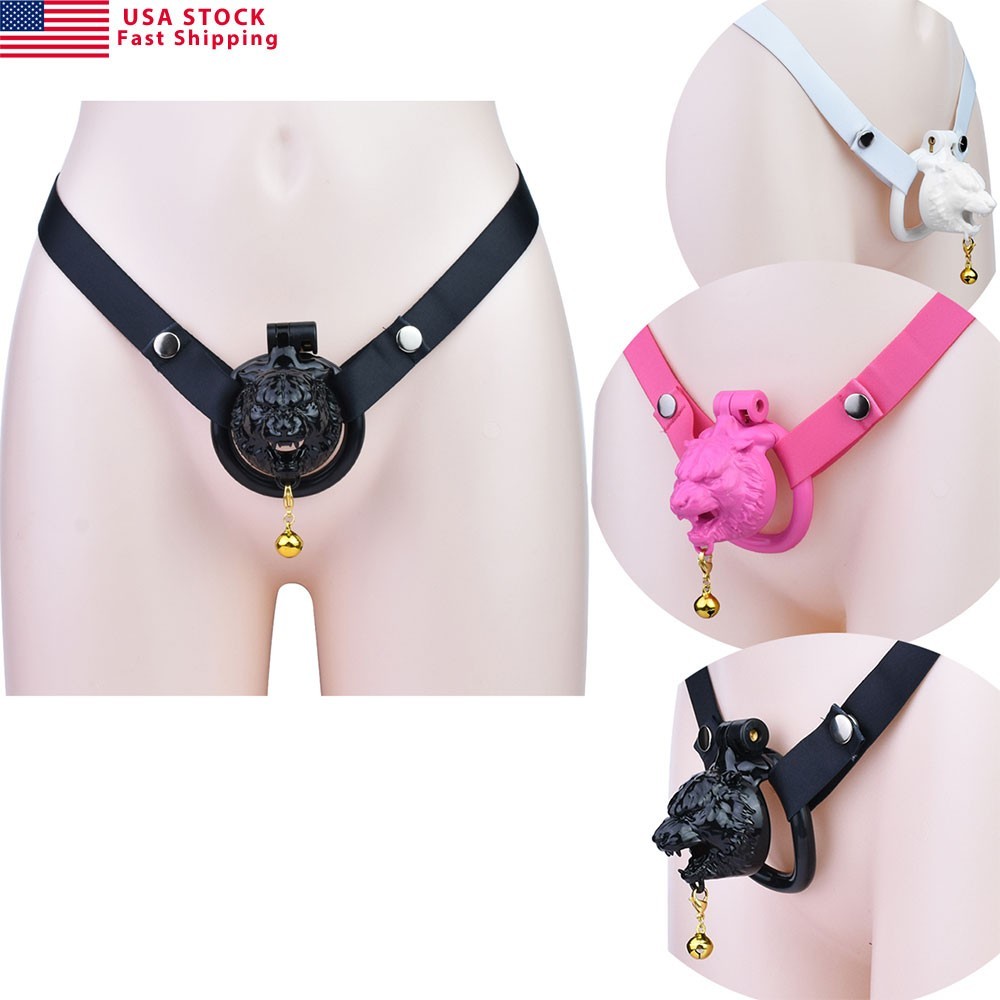 Sissy Chastity Cage Flat, Resin with Hidden Lock & 2 Keys, 4 Ring Sizes