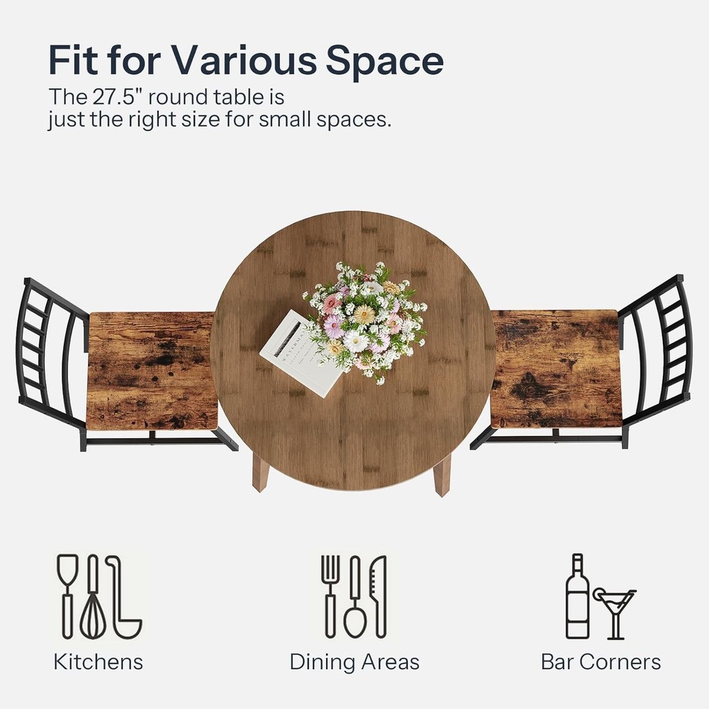 Bamboo Dining Table Round Dining Table 27.5" Kitchen Table for Small Space