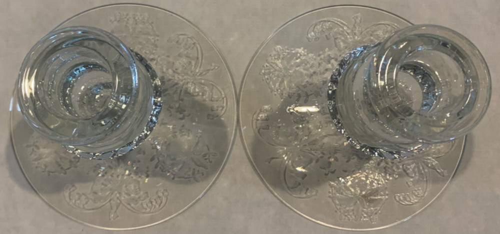 Orchid Etched Crystal Single Lite Candlestick Pair