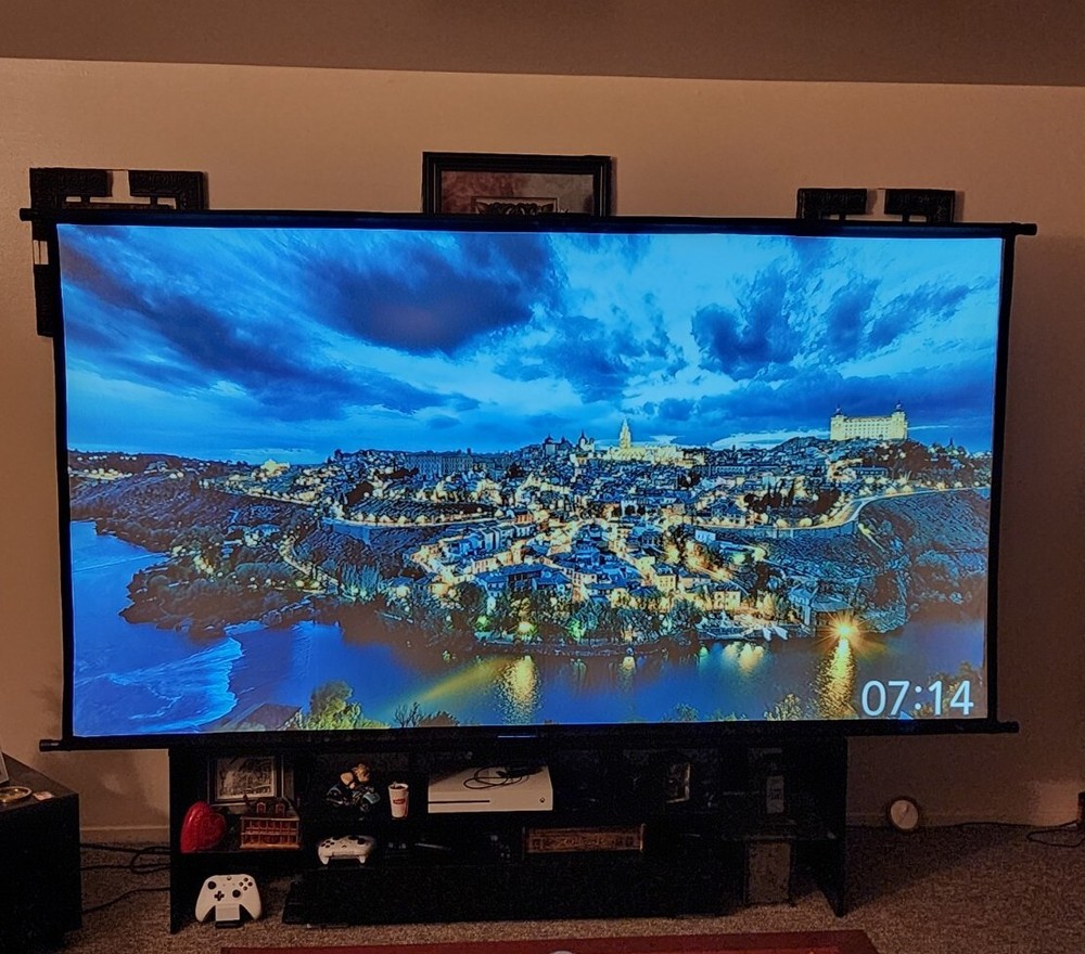 VEIDADZ Projector Screen Wall Mounted GreyAnti-Light 100" with projector Stand