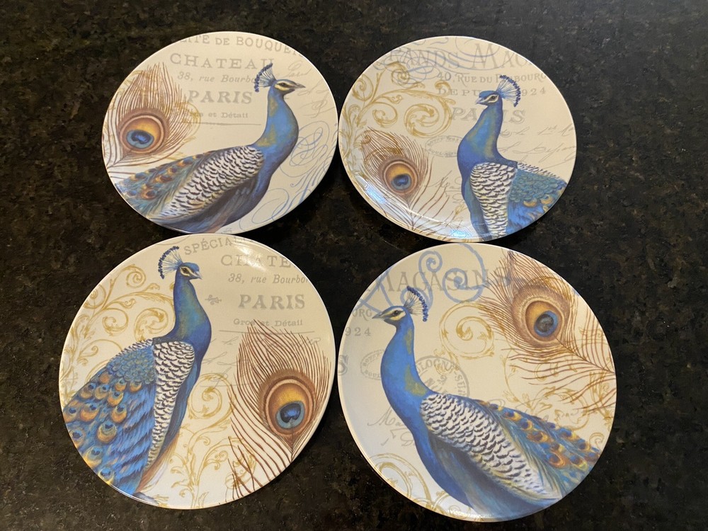 (4) Peacock Blue Prima Design Paris Appetizer Dessert Bread Bollywood MINT