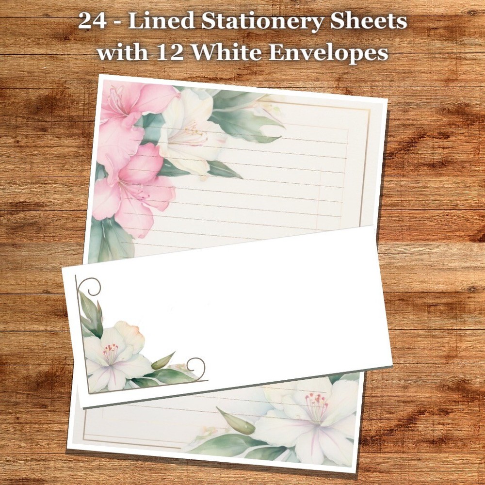 24 - Lined Stationary Sheets with 12  White Envelopes - Spring Design #047