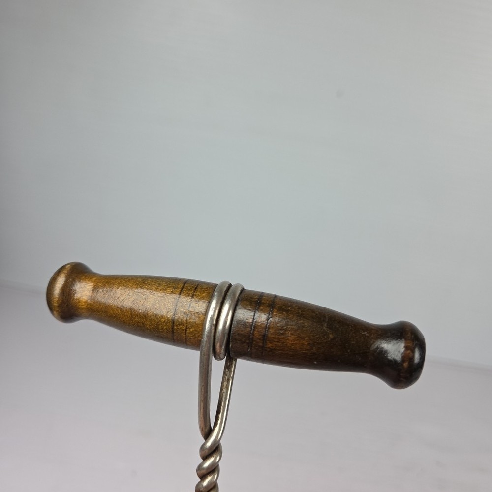 Antique Wood Handle Double Wire Helix Direct Pull Corkscrew
