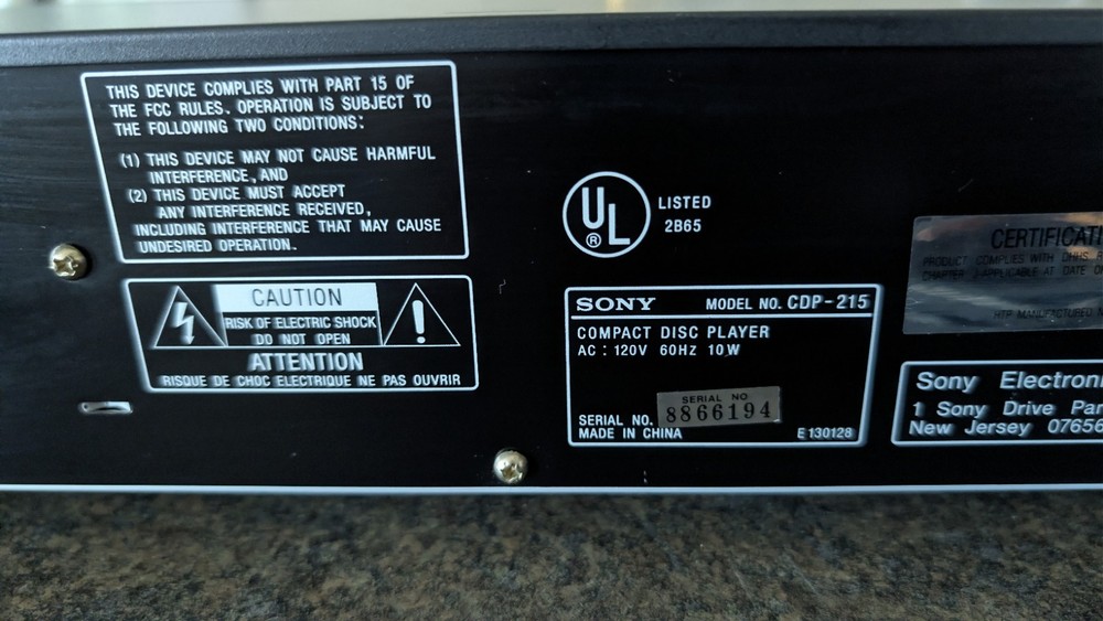 Sony CDP-215 Single Disc CD Player Compact Disc Stereo Component Tested/Works!