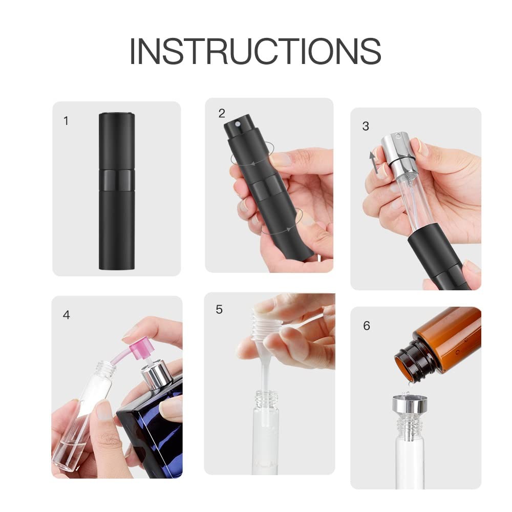 3 Pack Refillable Perfume Atomizer Spray Bottles 8ml Portable Travel Empty Case