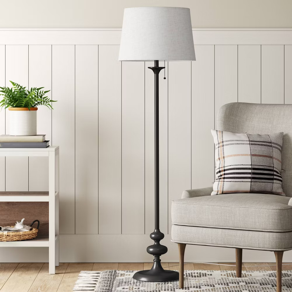 62.5"x16" Londonberry Stick Floor Lamp Black - Threshold: Pull Chain,