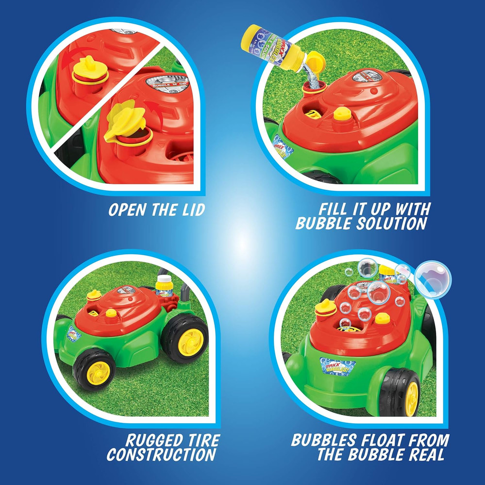 Maxx Bubbles Deluxe Bubble Lawn Mower Toy – Includes 4oz Bubble Solution | Ou...