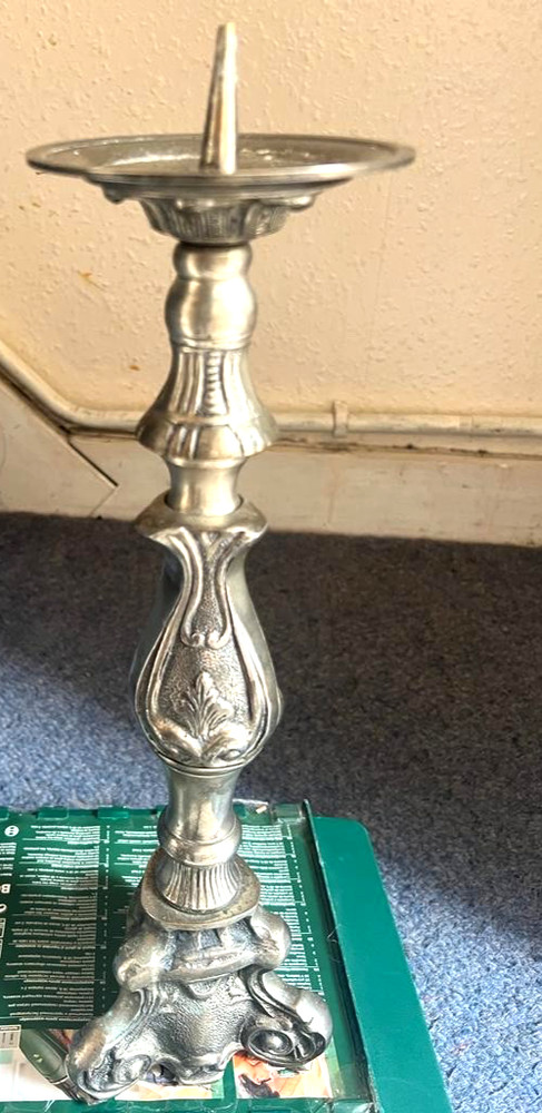 EXTRA ORDINARY LARGE CANDLE HOLDER-VINTAGE -SILVER....