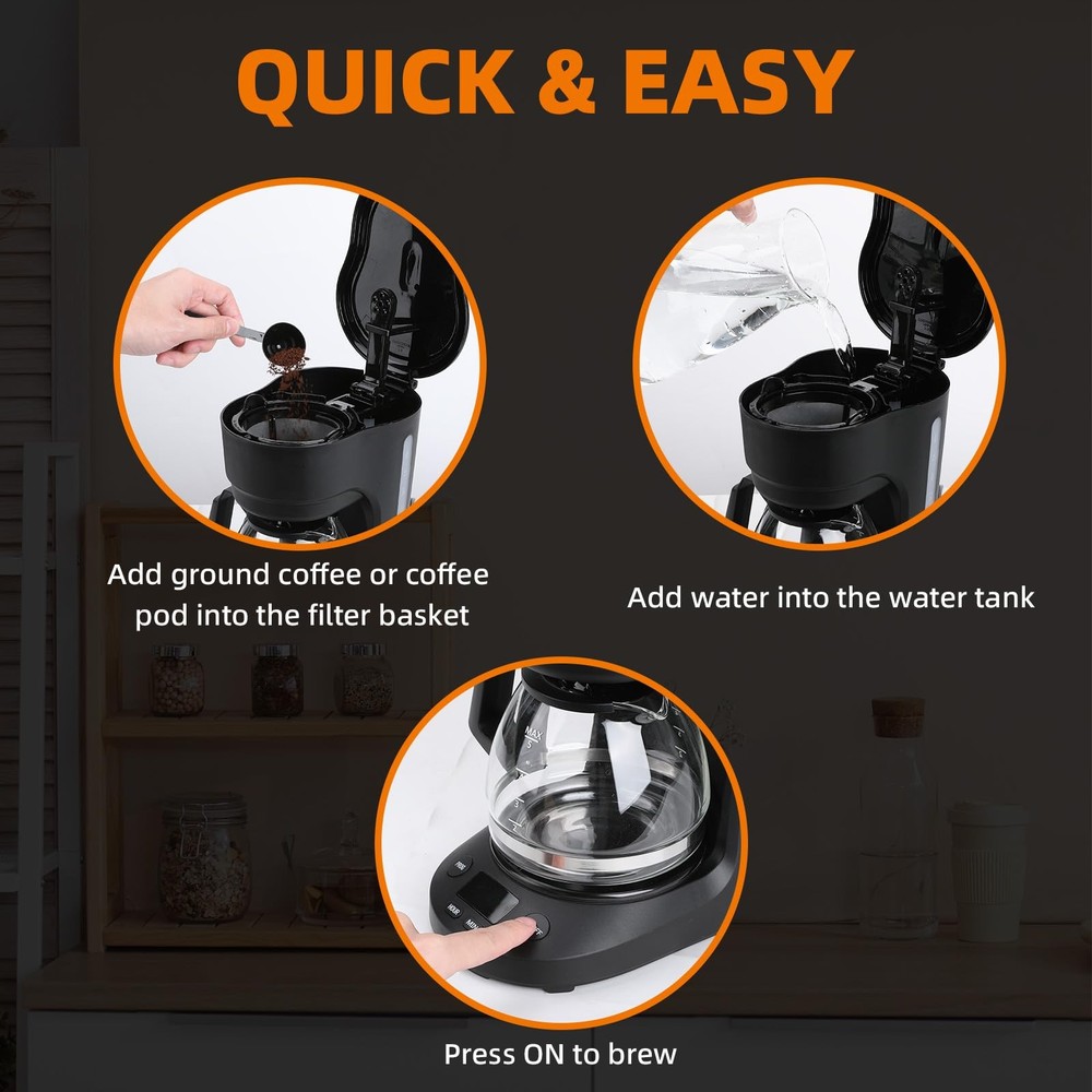 Electactic 5-Cup Drip Coffee Maker, a compact coffee Deep Black, Black
