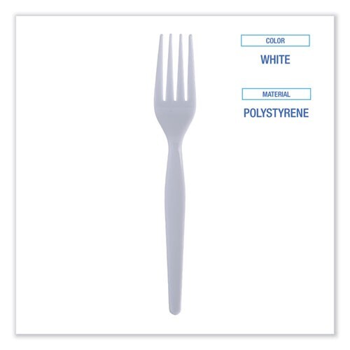 Boardwalk Heavyweight Polystyrene Cutlery, Fork, Plastic, White, 1,000/CT