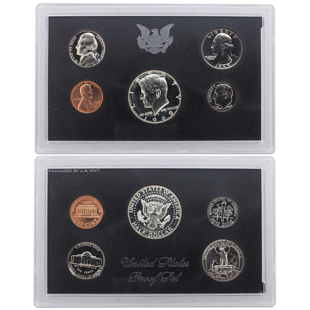 1969 S Proof Set Original Box 40% Silver US Mint 5 Coins
