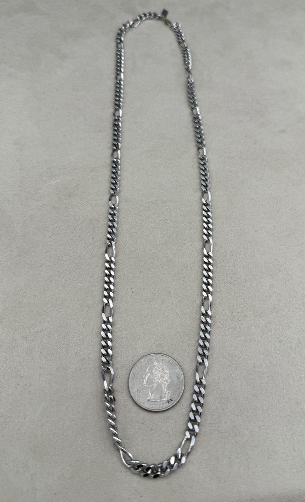 Vintage MONET Flat Figaro Chain Silver Tone 24” 1980s