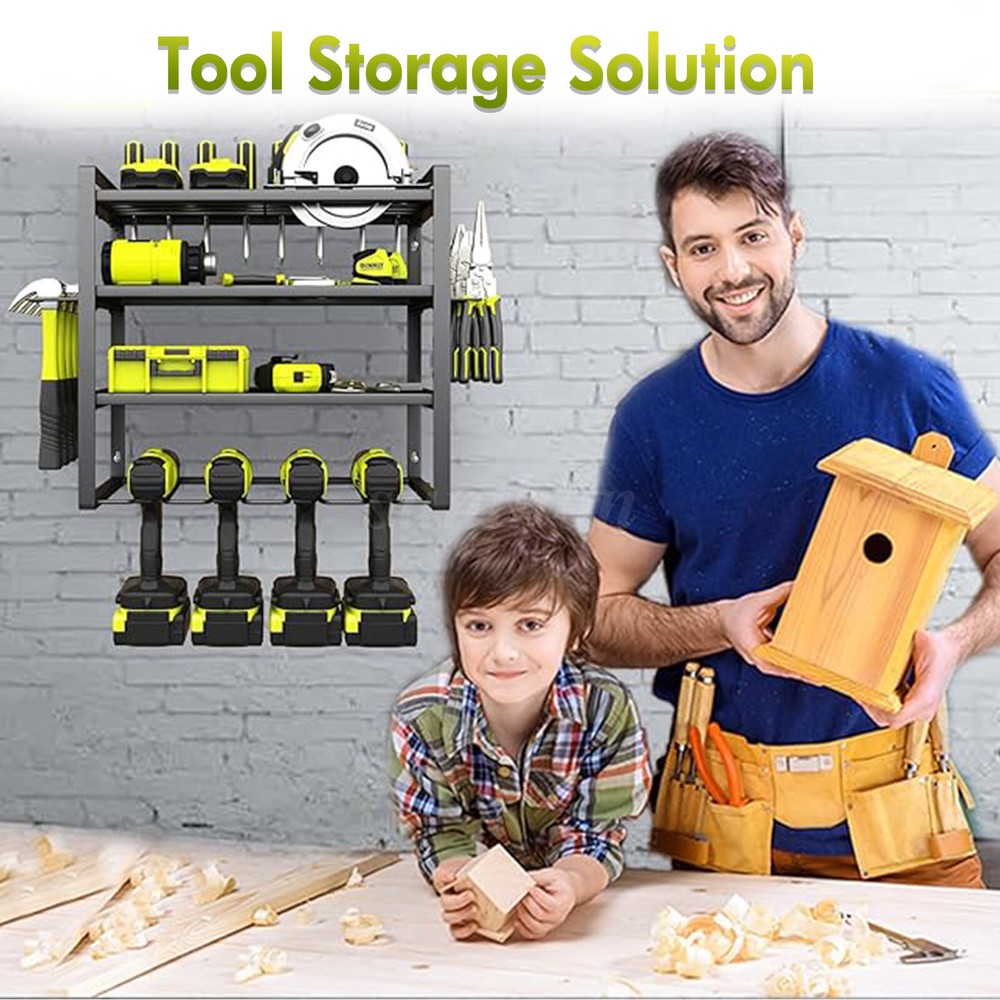 Power Tool Organizer Wall Mount Extended Large Heavy Duty 4 Layer 4 Drill Holder