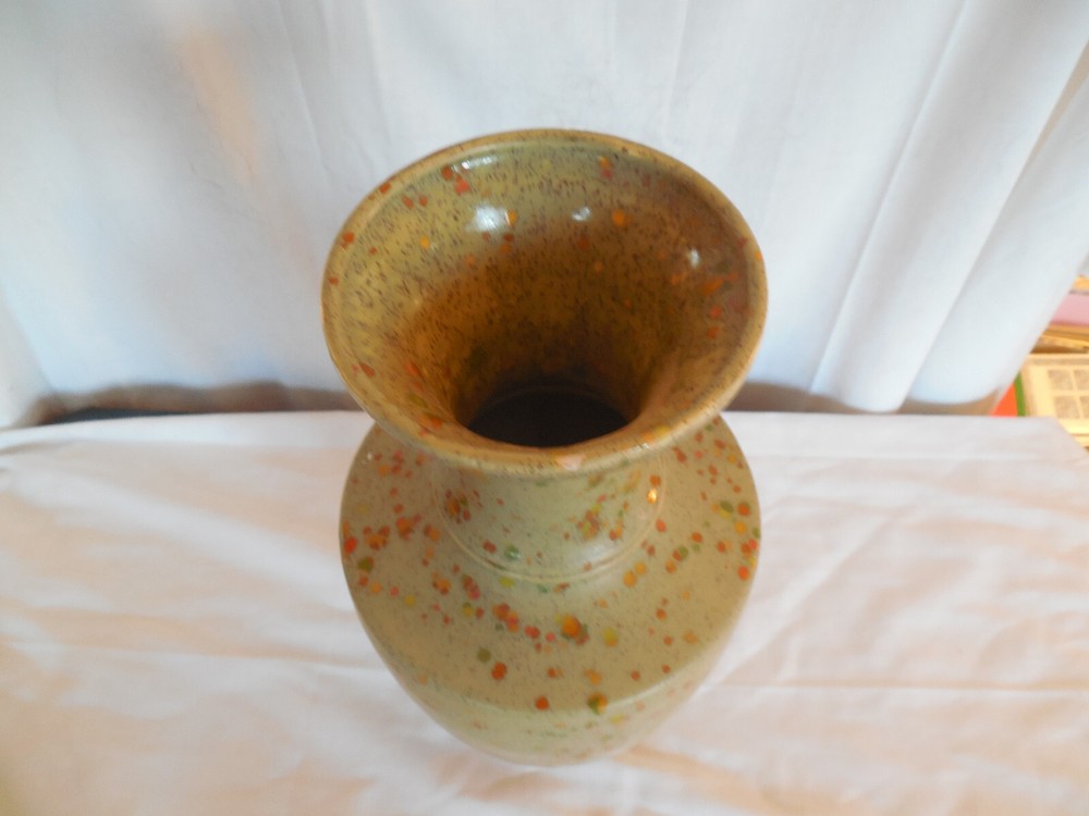 MCM speckled ceramic tall vase 15.5" signed MAH