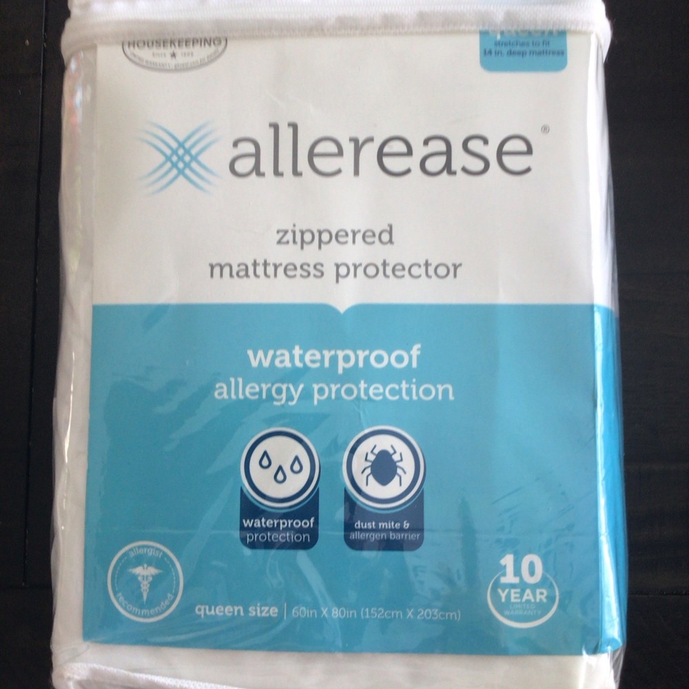 AllerEase Waterproof Allergy Protection Zippered Mattress Protector, Queen