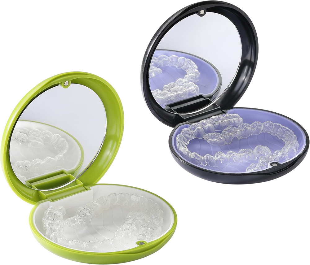 2 PCS Retainer Cases, Mouth Guard Case with Mirror, Compatible with...
