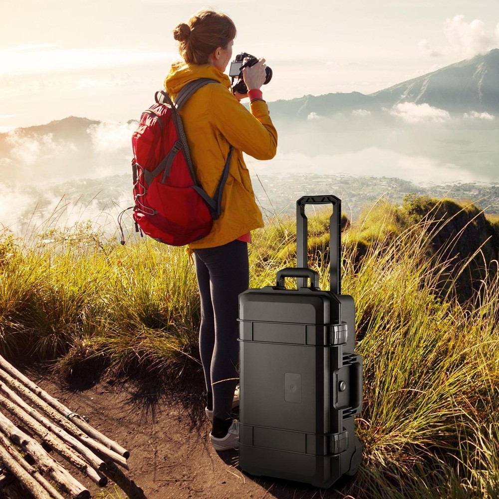 2.5cu Waterproof Rolling Protective Case,Hard Compact Camera Case W/Handle Wheel