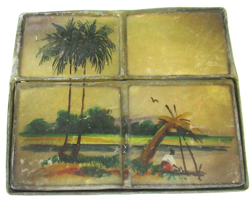 Unusual Celluloid? Shell? Palm Tree Vintage Cigarette Case