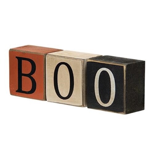 HALLOWEEN PRIMITIVE RUSTIC BOO WORD BLOCKS: ORANGE, BLACK, WHITE