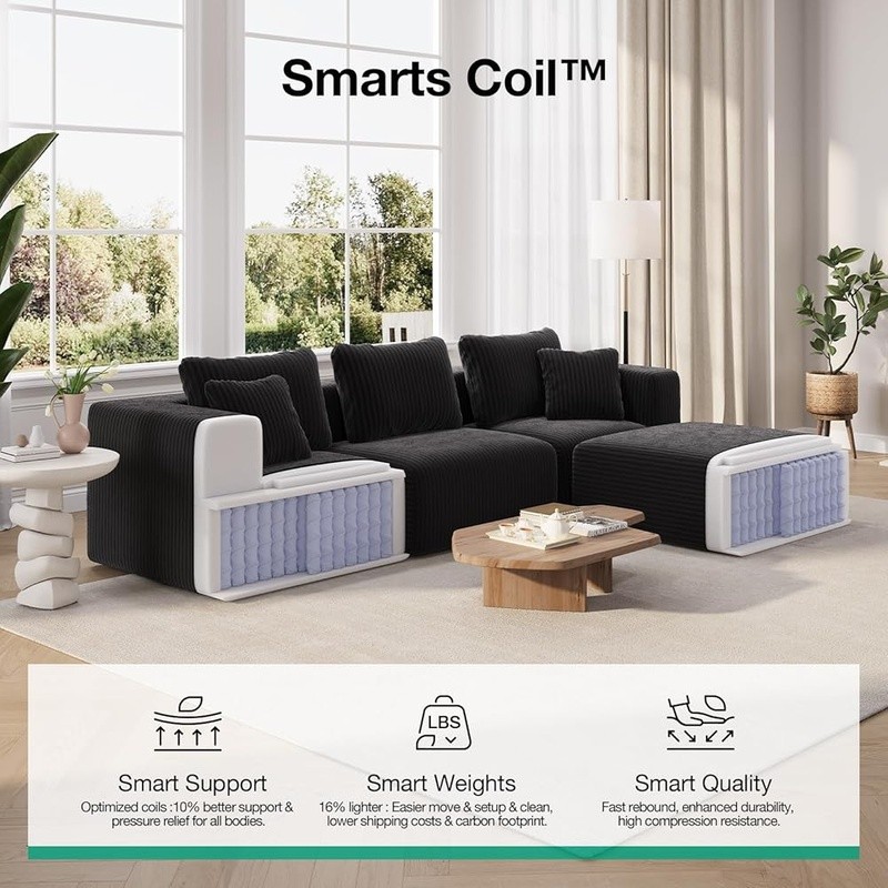Modular Sectional Sofa Zero Assembly Lightweight Plush Smart Coil Support New