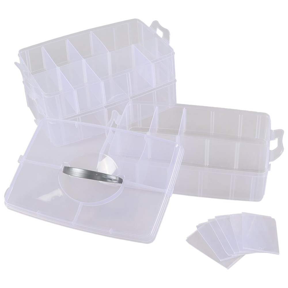 3-layer Stackable Craft Storage Box with 30 Grids, Clear Compartment Organize...