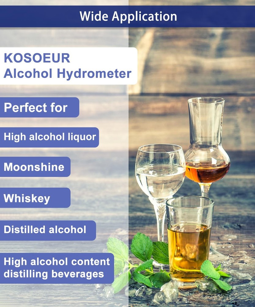 Hydrometer Alcohol Meter Kit, Hydrometer Alcohol 0-200 Proof and Tralle, Alco...