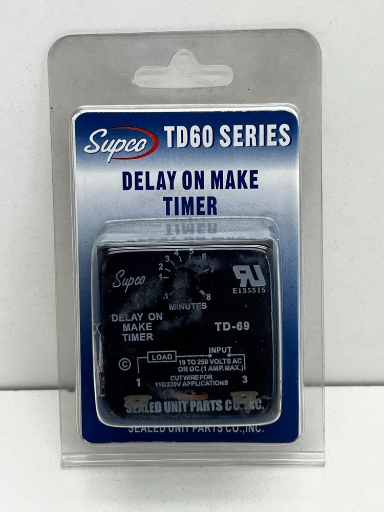 Supco TD-69 Delay on Make Timer HVAC Time Control, 19-250VAC, 0.1-8-Minutes