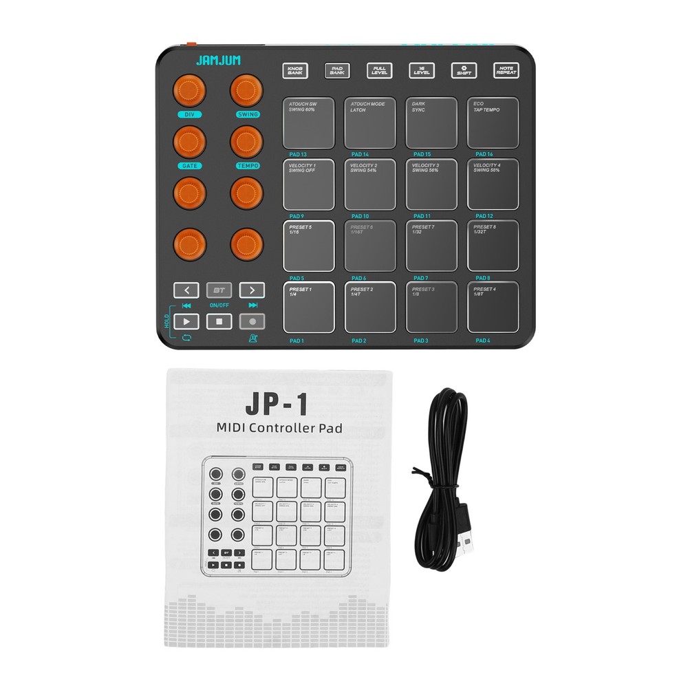 JAMJUM MIDI Compact MIDI Controller 16 RGB Pads 6 Programmable Buttons Wireless
