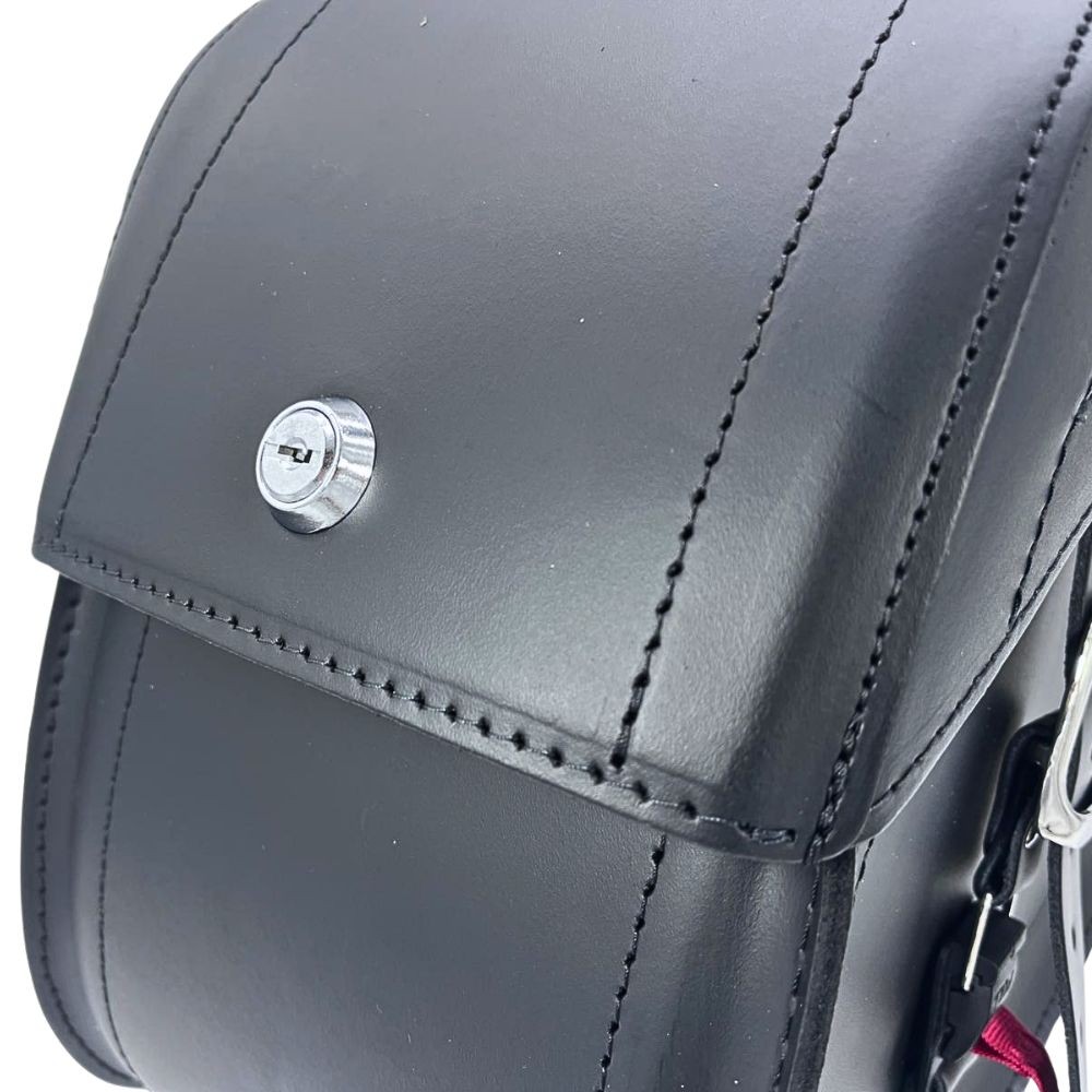 RIGHT Black Leather Side Bag with Quick Release System Click-Fix 20lt