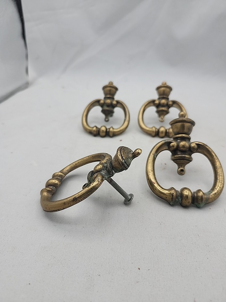 4 Vintage Brass Crown Style Drawer Pulls Handle