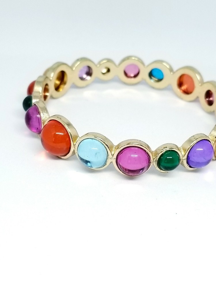 Multi-color Plastic Cabochon Gold Tone Bangle Bracelet