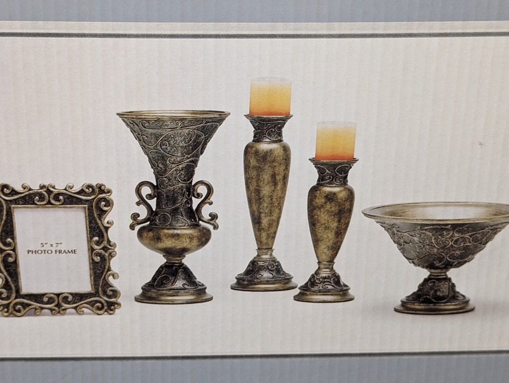 Klaudia 5pc Accessory Collection - Bowl, Vase, 5x7 Frame, Candlestick Pair READ