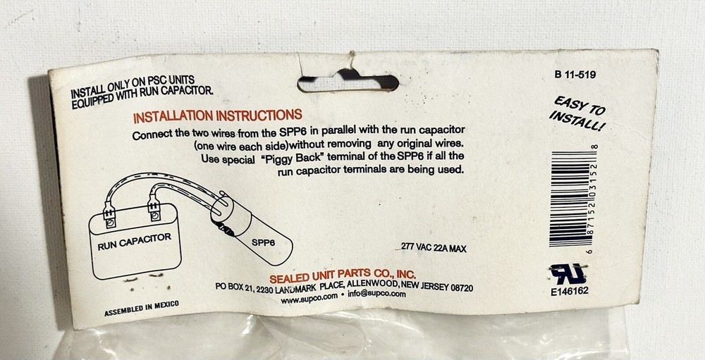 Supco SPP6 Solid State Relay Hard Start Capacitor 1/2-10HP Increases Torque 500%