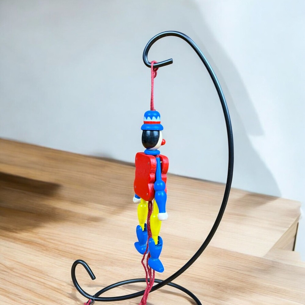 Wooden Pull String Puppet Jumping Jack Dancing Clown - VINTAGE