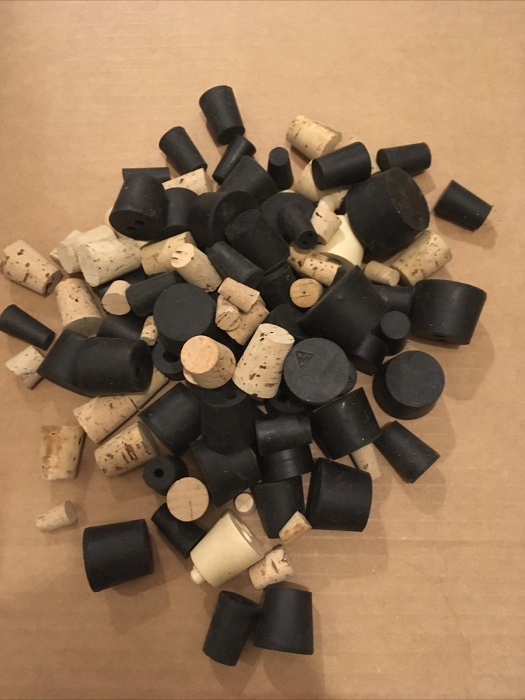 100 Pack Solid Rubber Stoppers Assorted Sizes 00# - 8#