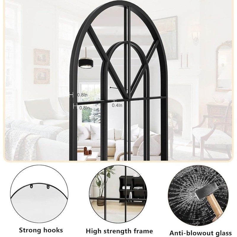 Arched Bathroom Mirror Decorative Iron Frame Explosion-Proof Easy Installation