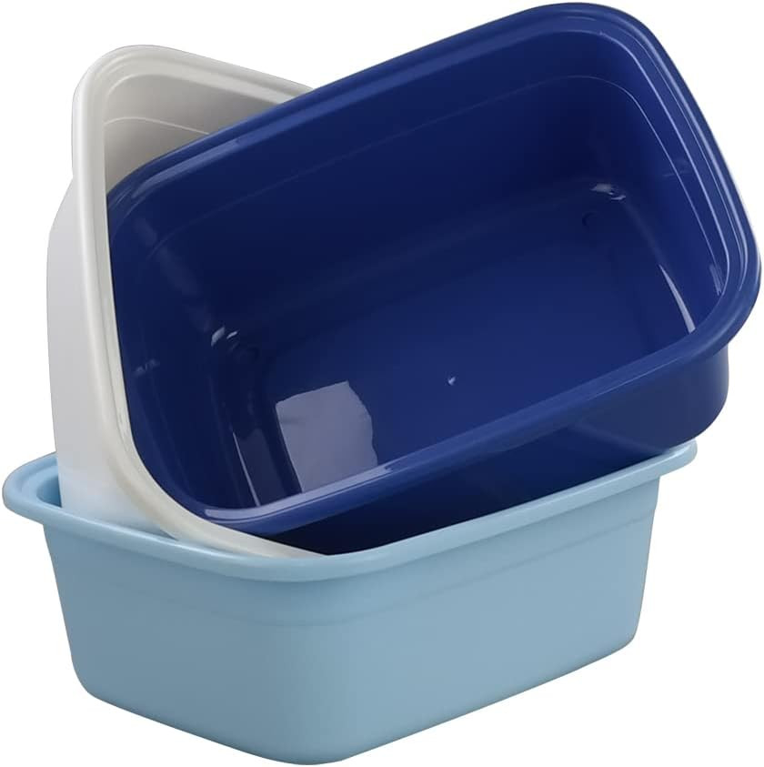 16 Quart Plastic Kitchen Dish Pan Basin Sink, 3 Packs