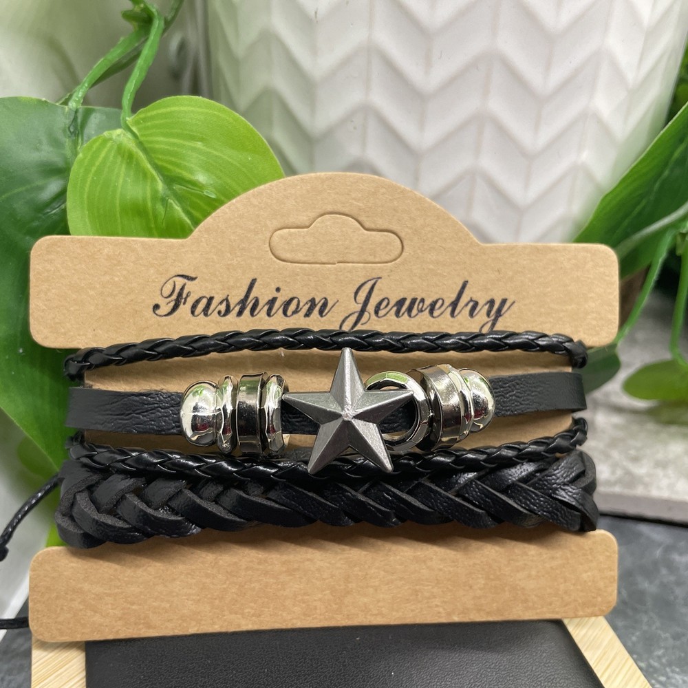 2 PC Leather Bracelet Set Stackable Adjustable Tie New Free Ship B7519