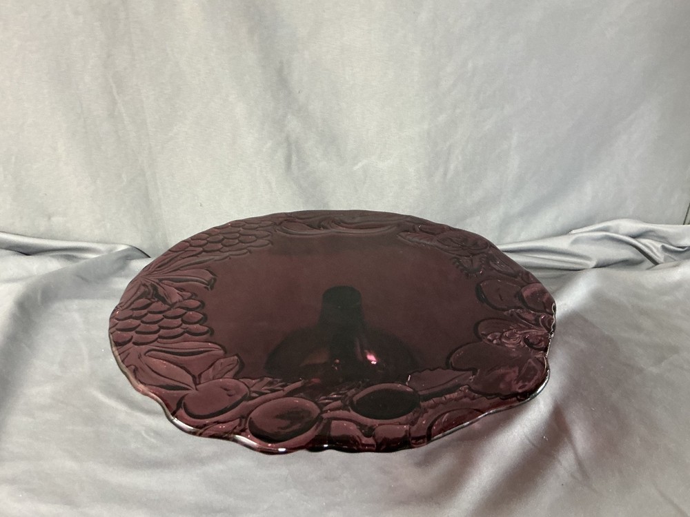 Amethyst Glass Embossed Pedestal Cake Plate 13" Diameter