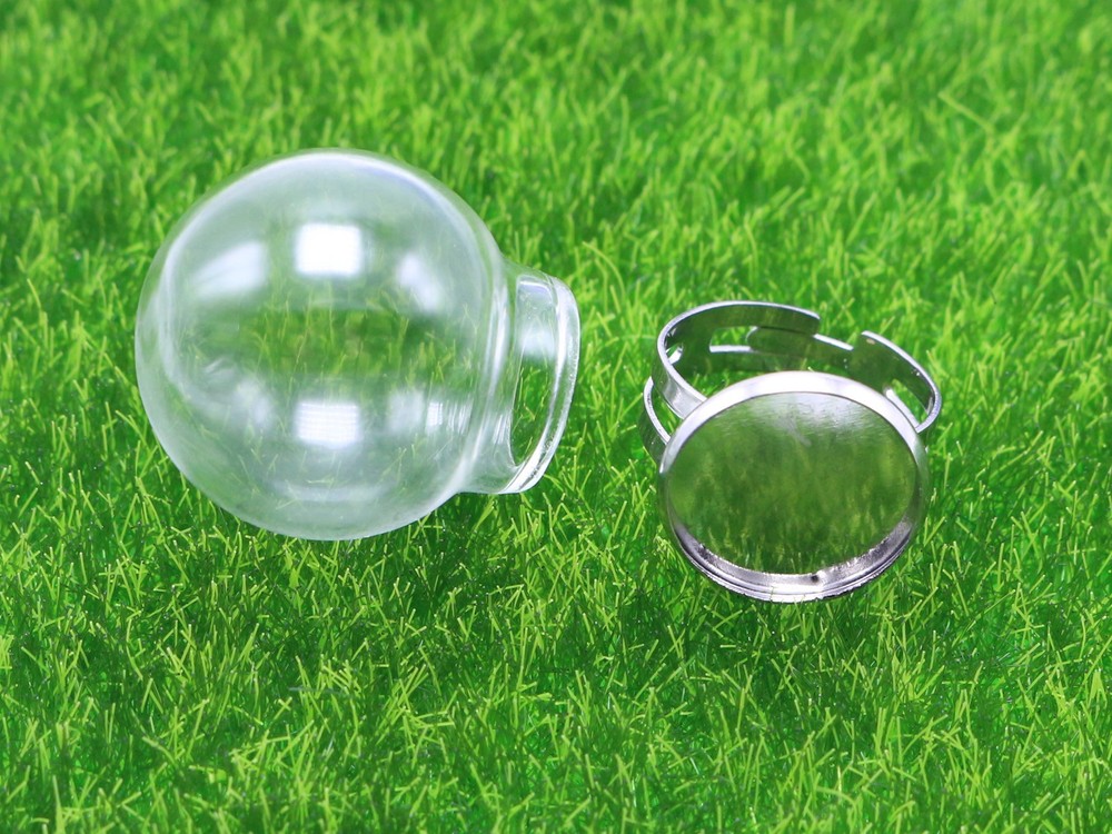 DIY Silver Tone Adjustable Ring with 25mm Clear Glass Terrarium Globe Bottle