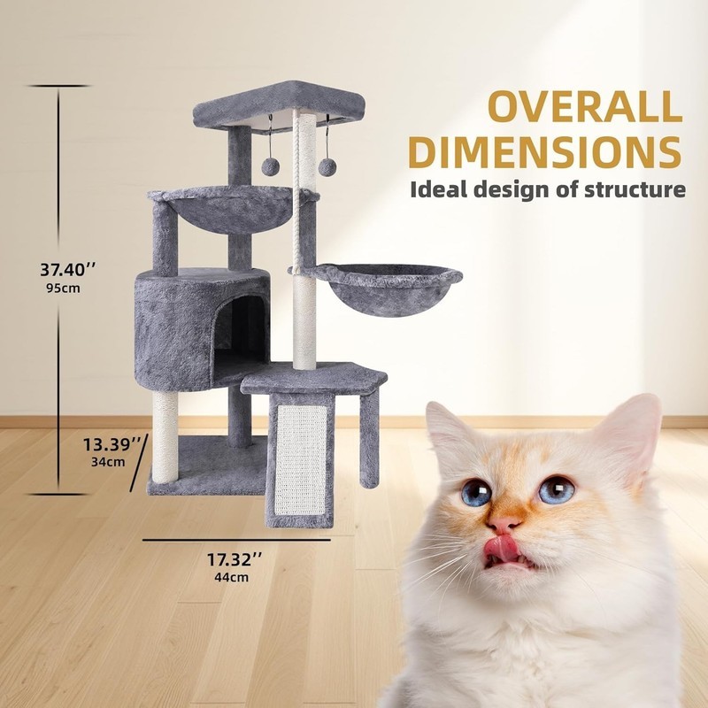 Xin Three Layer Cat Tree with Condo and Two Hammocks,Grey